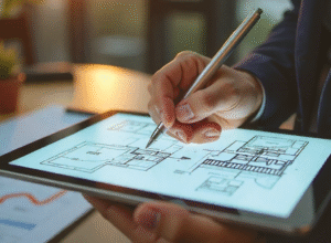 close-up on a tablet with a design sketch